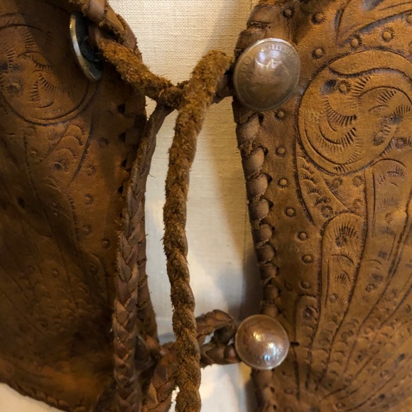 Vintage 80's ALAN MICHAEL Hand Tooled Leather VEST - Picture 7 of 8